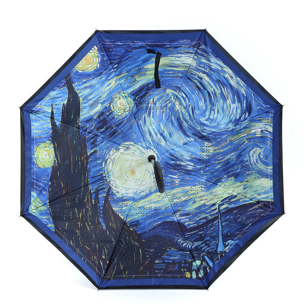 Starry Night in the Rain Upside Down Umbrella in Blue