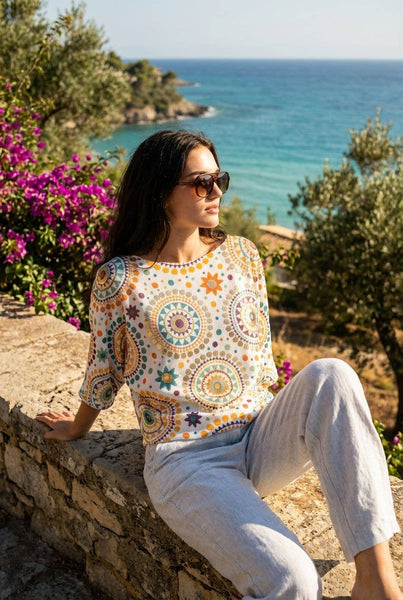 Mosaic Print Fine Mesh Knit