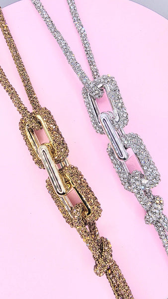 Square Link Crystal Long Necklace