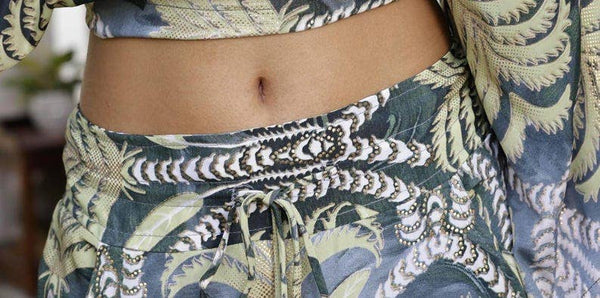 Green Palm Print Maxi Skirt | Boho Resort Skirt with Pockets