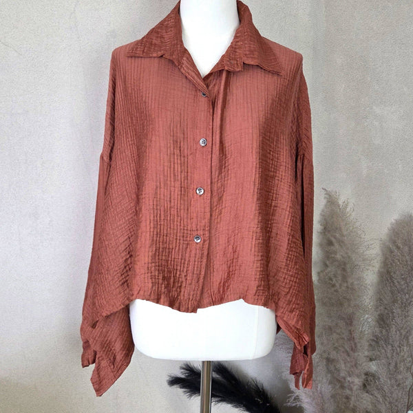 Lightweight viscose Tencel blend waffle fabric hi-lo boxy shirt