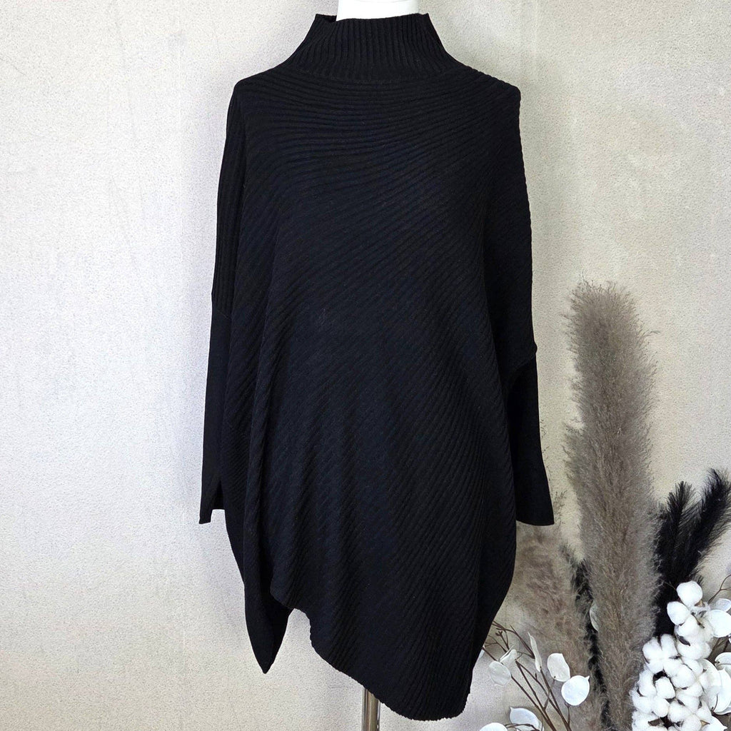 Roomy hi-lo asymmetric pattern fine knit jumper