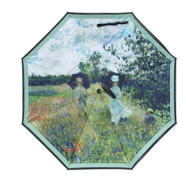 Woman with a Parasol Upside Down Umbrella in Green