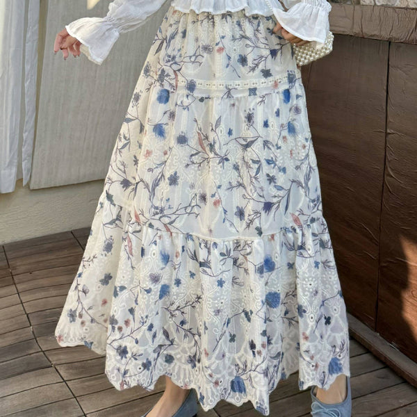 Floral Vine Embroidery Maxi Skirt