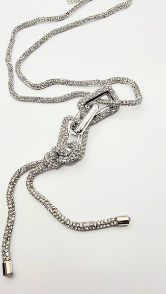 Square Link Crystal Long Necklace
