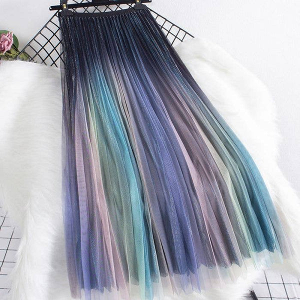 Rainbow Gradient Pleated Skirt
