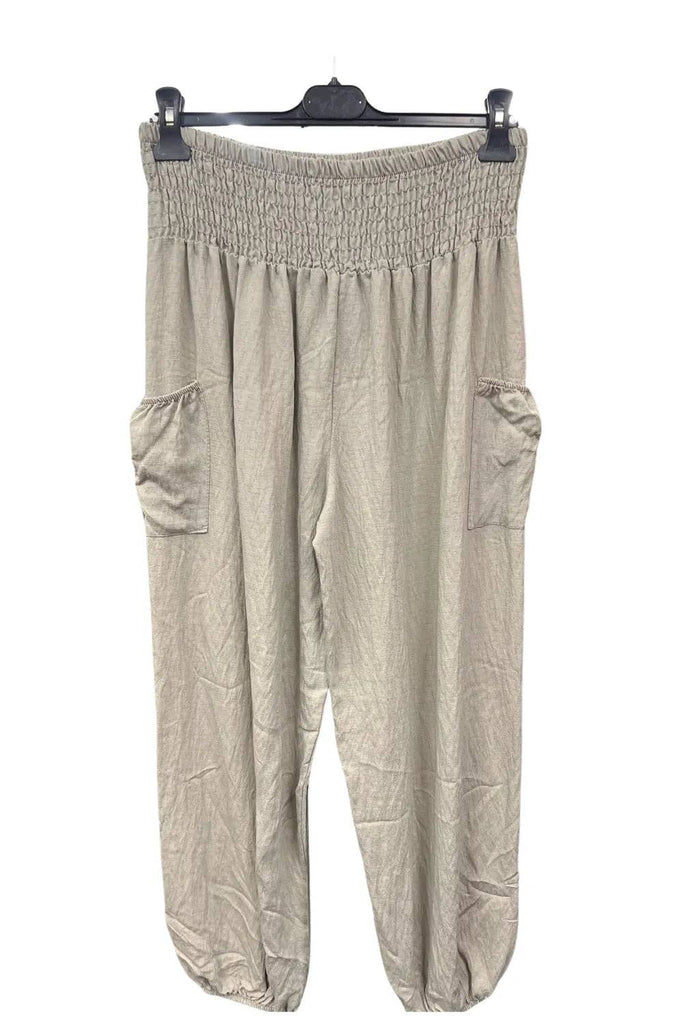Italian Shirred Elasticated Waist Front Pocket Cuffed Ankle Trousers