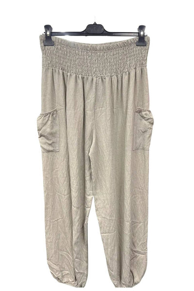 Italian Shirred Elasticated Waist Front Pocket Cuffed Ankle Trousers
