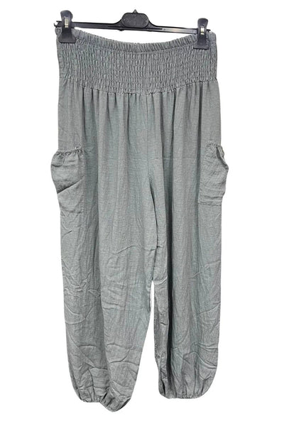Italian Shirred Elasticated Waist Front Pocket Cuffed Ankle Trousers