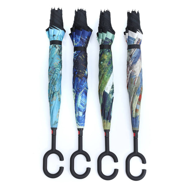 Starry Night in the Rain Upside Down Umbrella in Blue