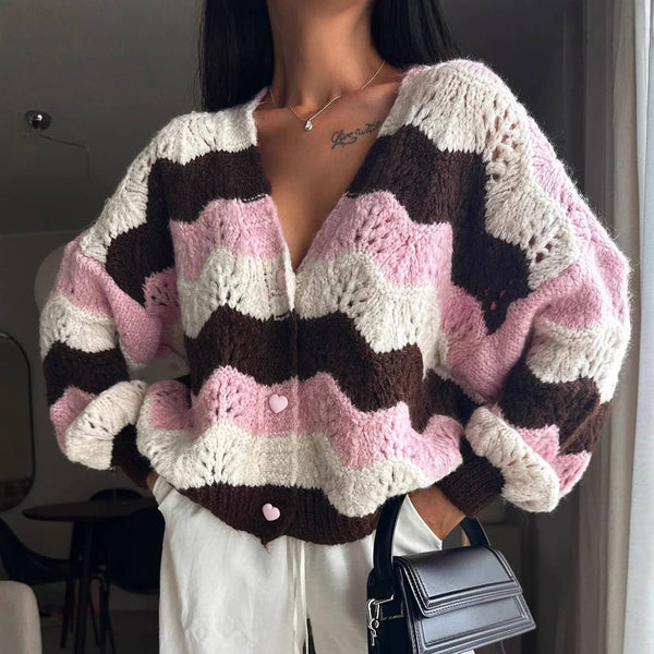 Pastel Wavy Knit Cardigan