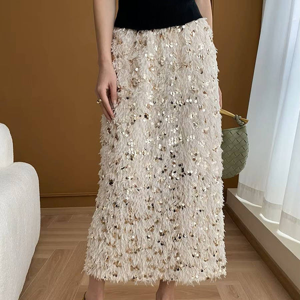 Sequins Fringe Midi Skirt