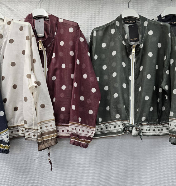 Polka Dot Lightweight Zip Bomber Jacket