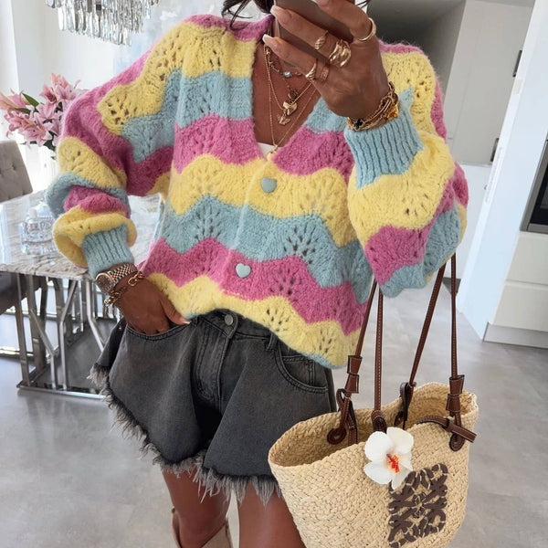 Pastel Wavy Knit Cardigan