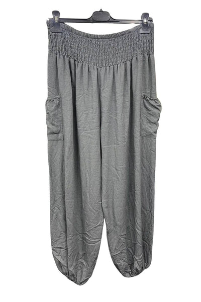 Italian Shirred Elasticated Waist Front Pocket Cuffed Ankle Trousers
