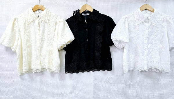 Anglaise Crochet Collar Cotton Shirt