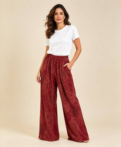 Animal Print Fine Cord Wide Trousers