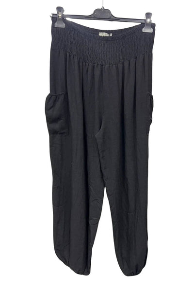 Italian Shirred Elasticated Waist Front Pocket Cuffed Ankle Trousers