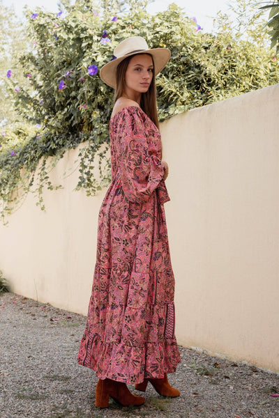 Off-Shoulder Long Sleeve Maxi Dress | Boho Boutique