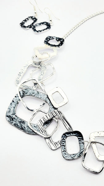 Abstract Square Necklace & Earrings Set