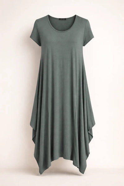 Italian Oversized Floaty Hem Jersey Short Sleeved Midi Dress