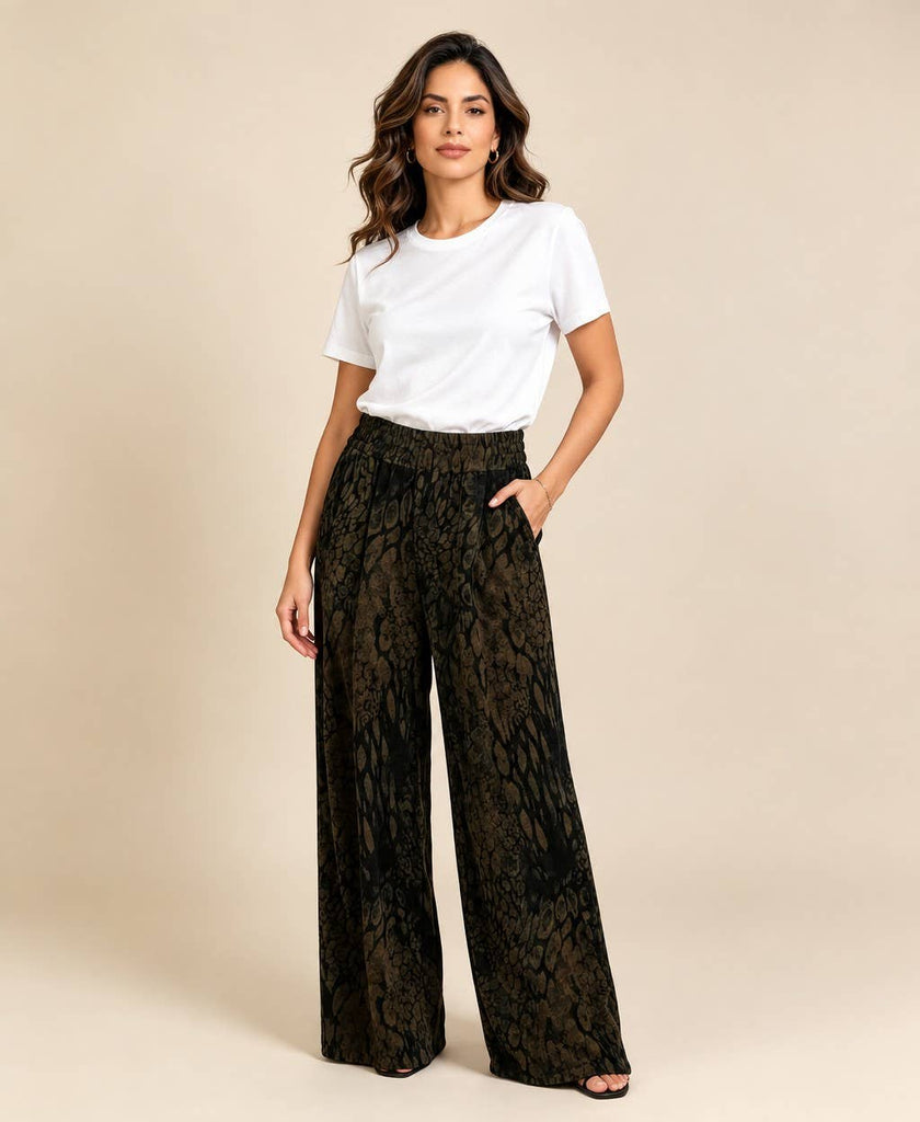 Animal Print Fine Cord Wide Trousers