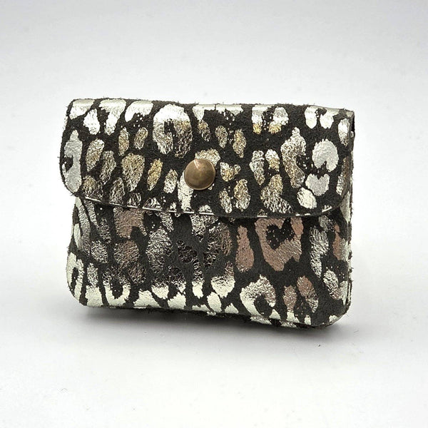 Mini animal print foil suede coin and card purse with zip