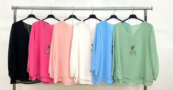 Emma Necklace Bubble Hem Lined Blouse