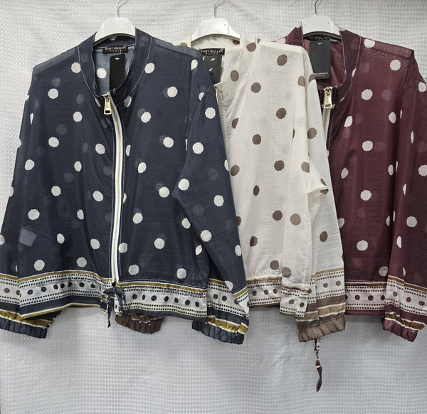 Polka Dot Lightweight Zip Bomber Jacket