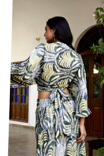Green Palm Print Maxi Skirt | Boho Resort Skirt with Pockets