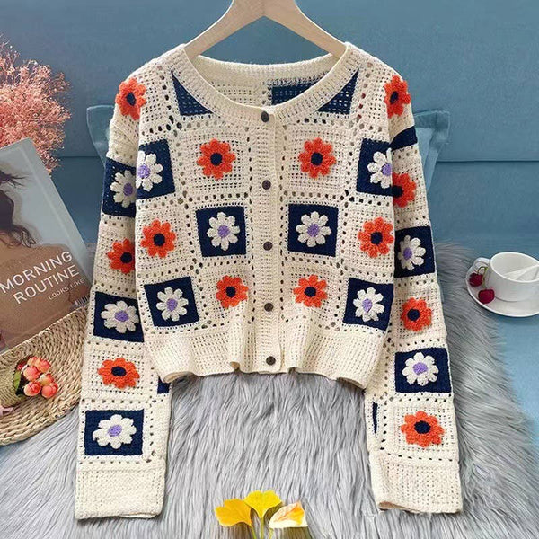 Crochet Daisy Knit Square Cardigan