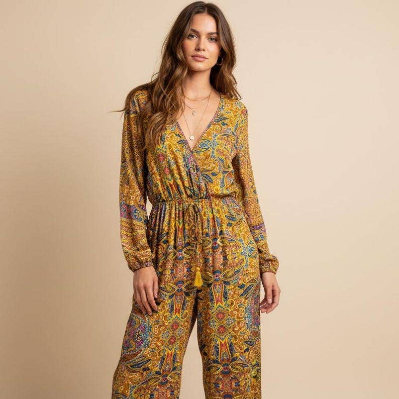 Boho Paisley Jumpsuit with Pockets | Wide Leg Jumpsuit
