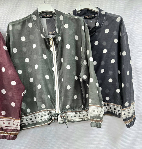 Polka Dot Lightweight Zip Bomber Jacket
