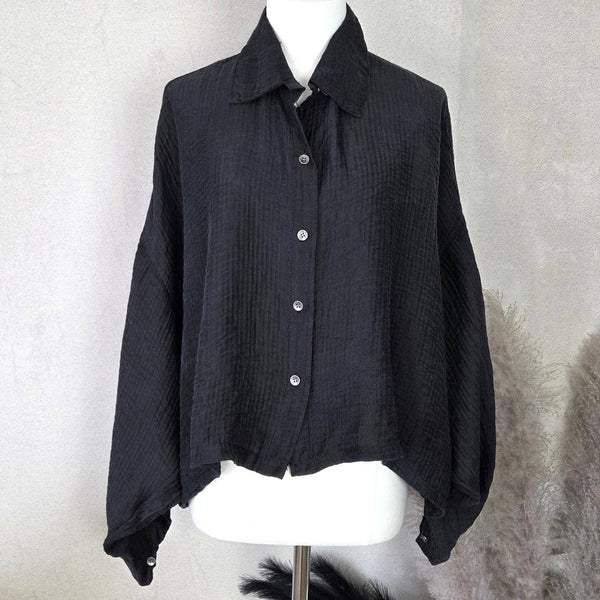 Lightweight viscose Tencel blend waffle fabric hi-lo boxy shirt