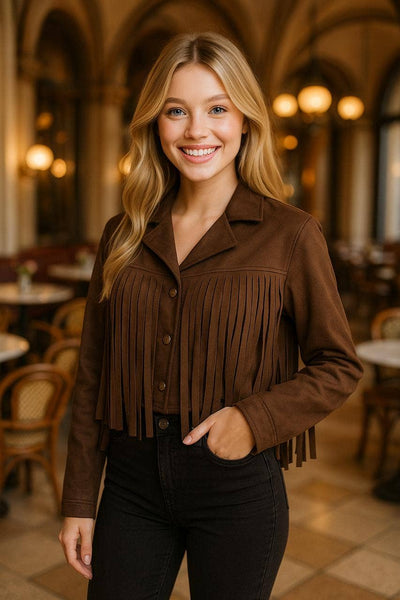 Tassled Suedette Button Jacket