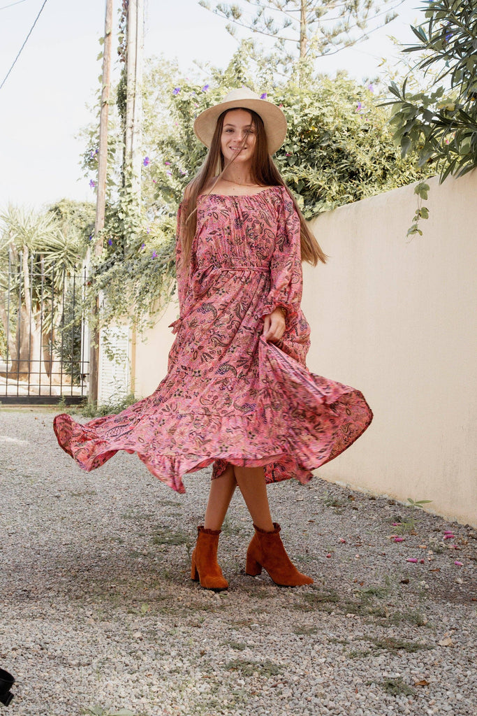 Off-Shoulder Long Sleeve Maxi Dress | Boho Boutique