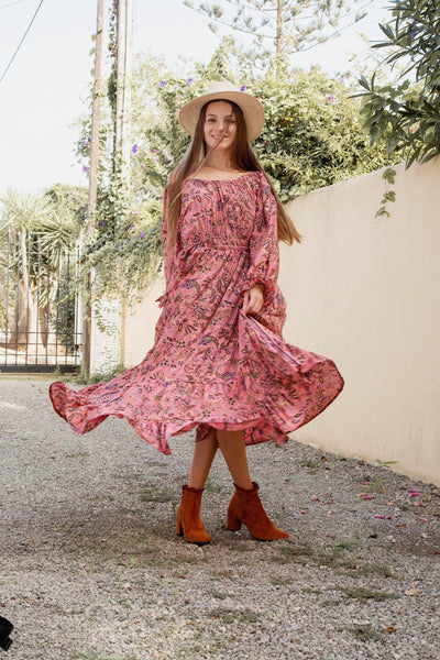 Off-Shoulder Long Sleeve Maxi Dress | Boho Boutique