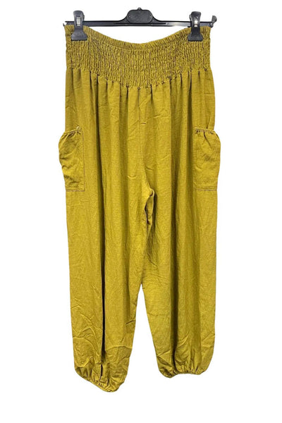 Italian Shirred Elasticated Waist Front Pocket Cuffed Ankle Trousers