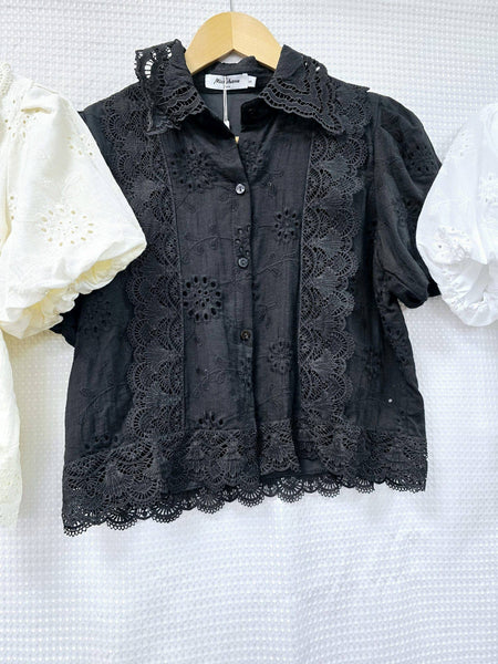 Anglaise Crochet Collar Cotton Shirt