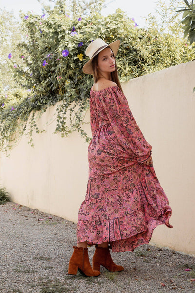 Off-Shoulder Long Sleeve Maxi Dress | Boho Boutique
