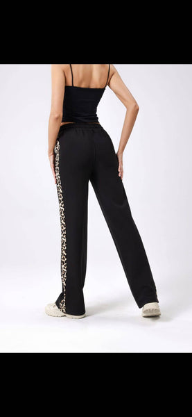 Wide Leg Leopard Trim Trousers