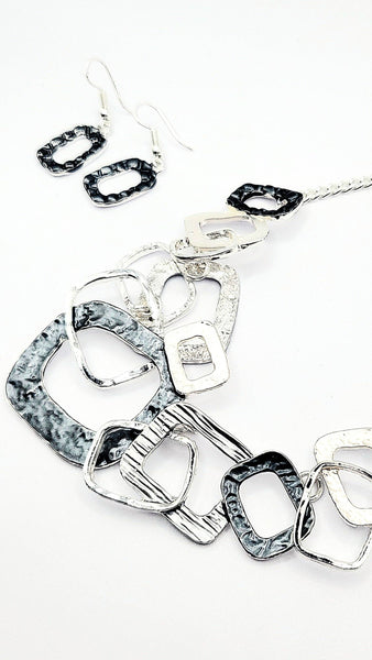 Abstract Square Necklace & Earrings Set