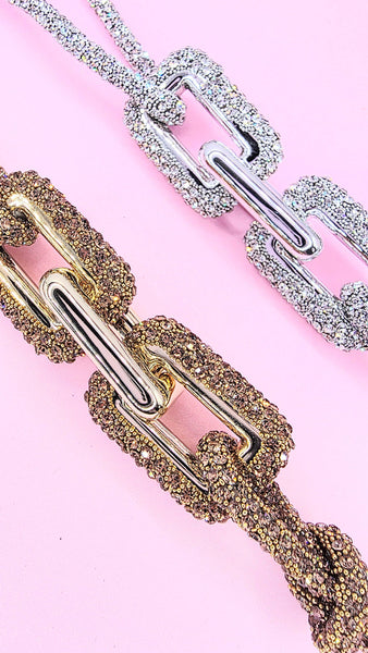 Square Link Crystal Long Necklace