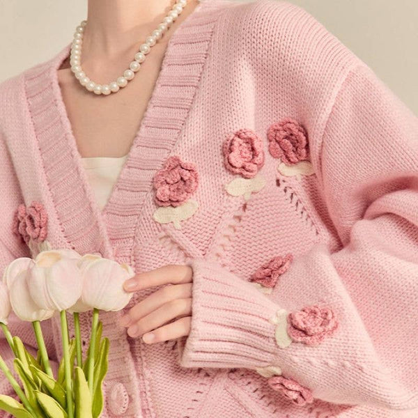 Pink Dreamy Rose Garden Chunky Cardigan