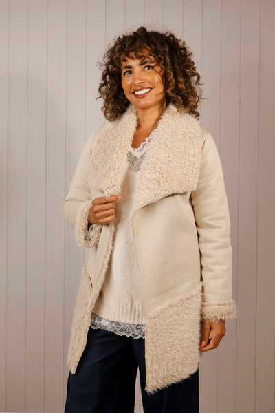 Faux fur suede look coat