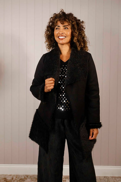 Faux fur suede look coat