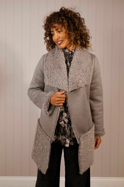 Faux fur suede look coat