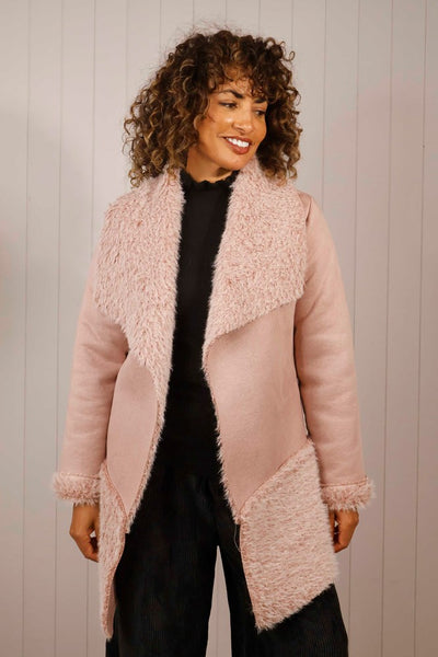 Faux fur suede look coat