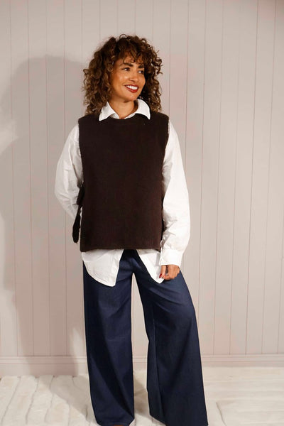 Recycled tie side mixed wool tank top