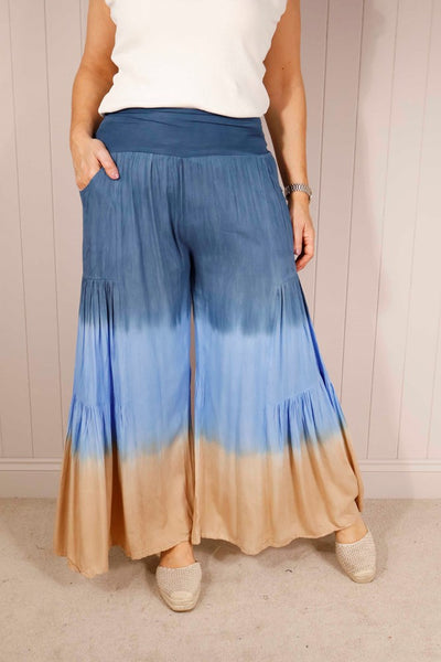 Tie Dye Flared Tiered Trousers